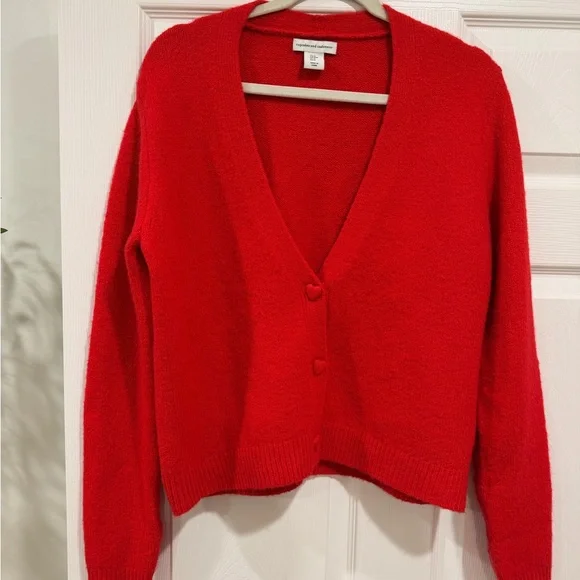 Cupcakes & Cashmere Red V-Neck Cardigan with Heart Shaped Buttons - Picture 1 of 5